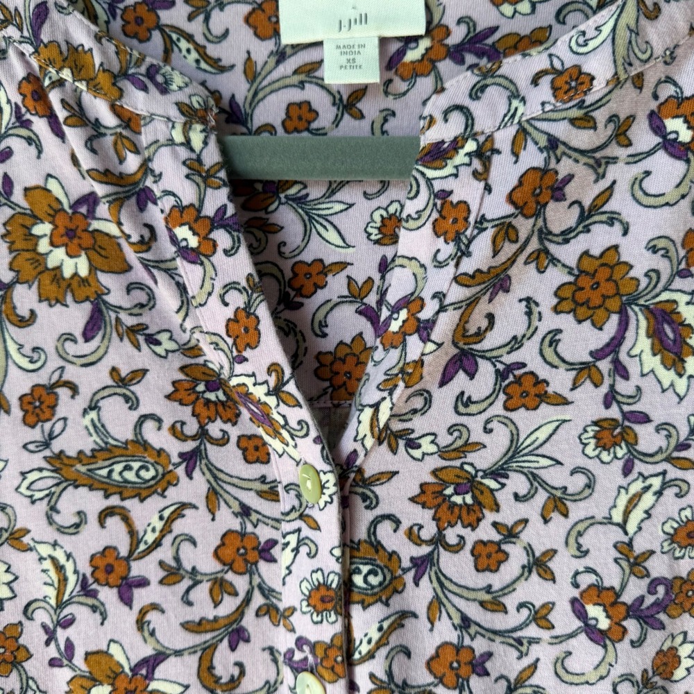 J.‎ Jill Petite Floral Paisley Print Top Peasant Boho Pink Purple 3/4 Sleeve XSP - Picture 3 of 14